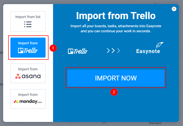 Import tasks from Trello into Easynote