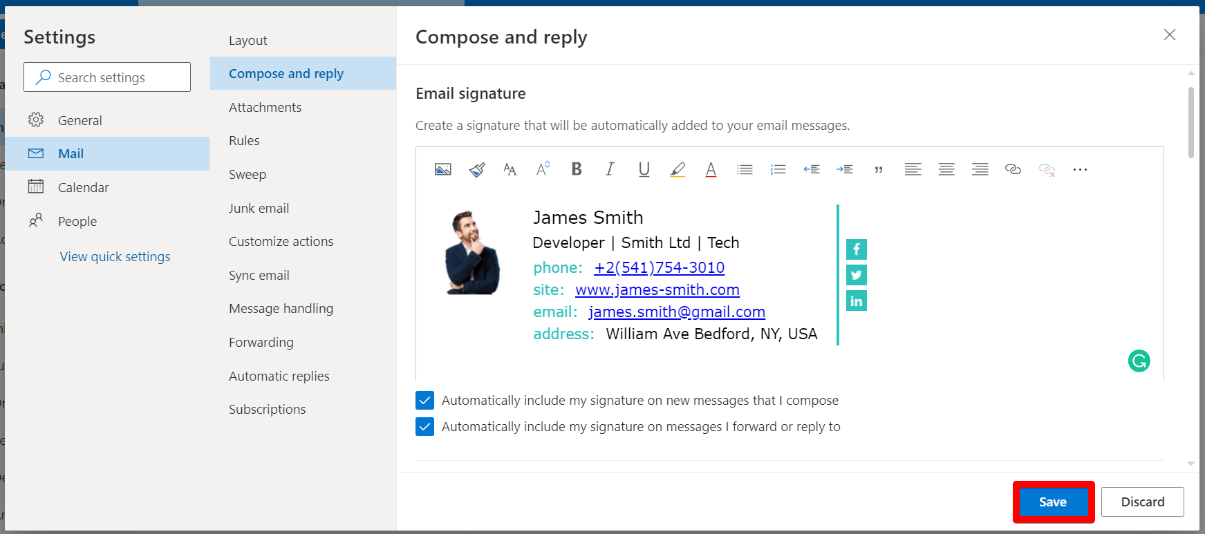 how to add signature in outlook on browser