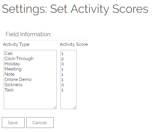 Activity scoring edit screen within OpenCRM