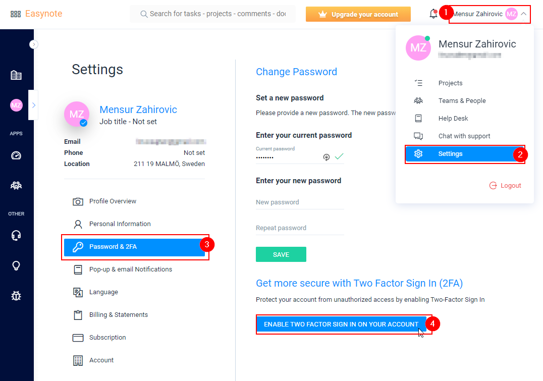 How to activate 2FA on Easynote