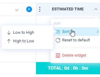 Estimate widget filtering