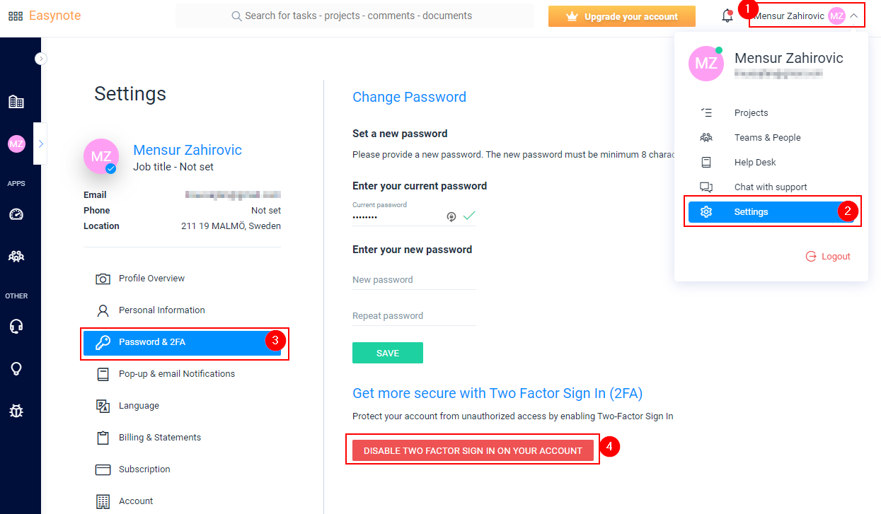 How to disable 2FA on Easynote