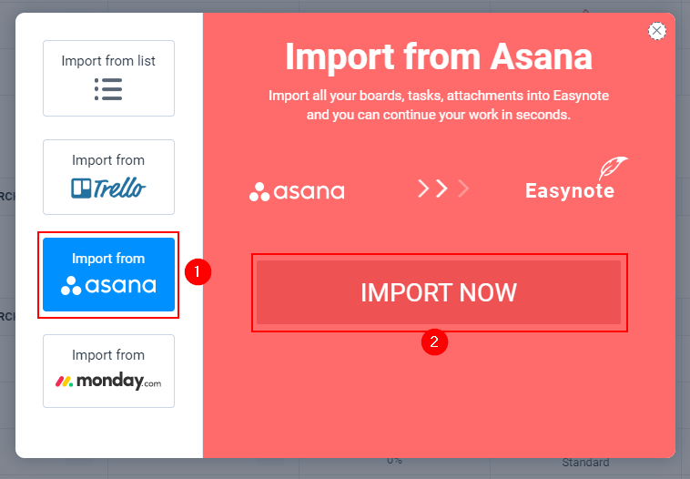 Import tasks from Asana into Easynote
