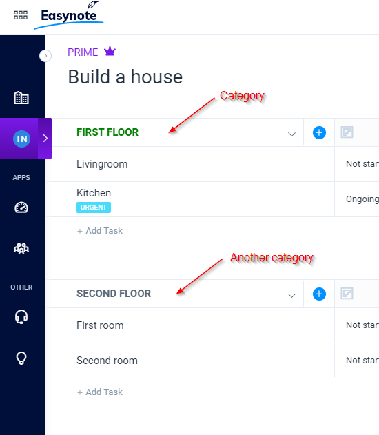 What are categories on Easynote