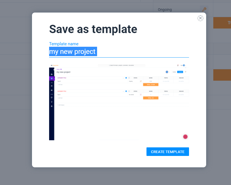 Save as template dialog