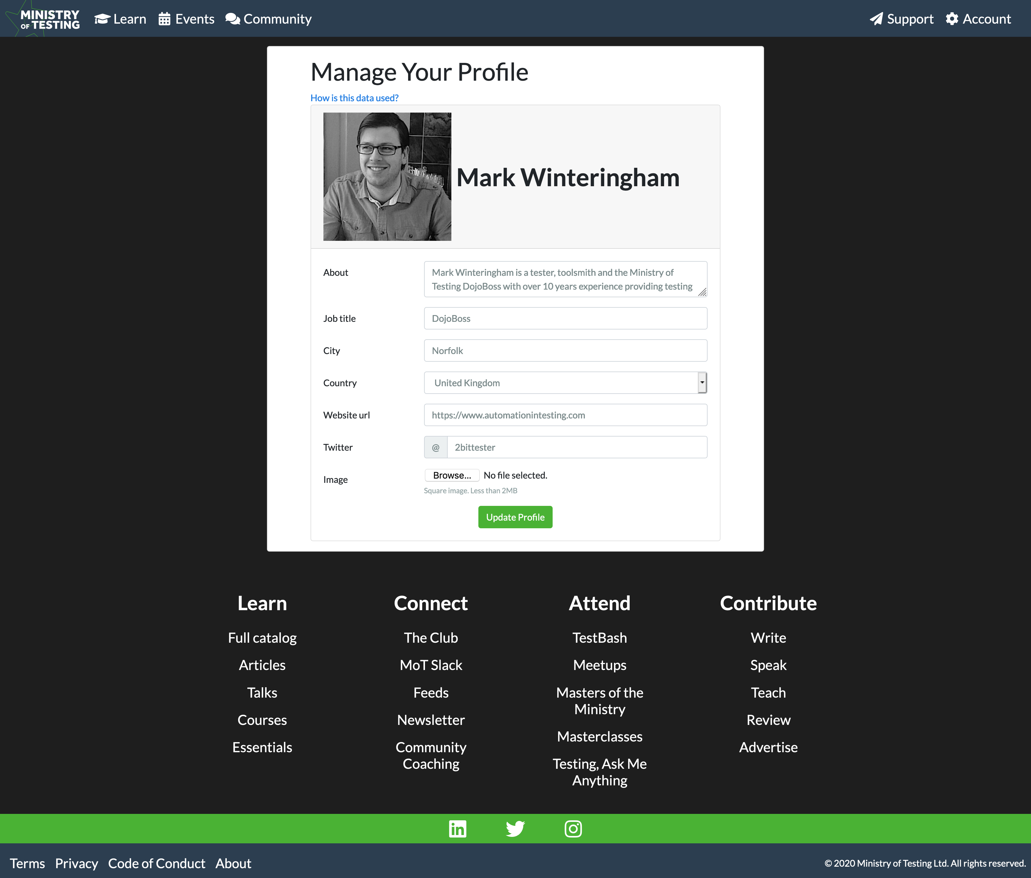 Manage your profile screenshot
