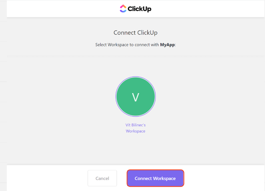 ClickUp app - Connect Workspace