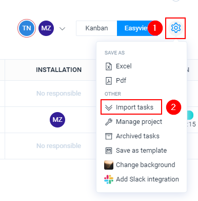Import tasks into Easynote