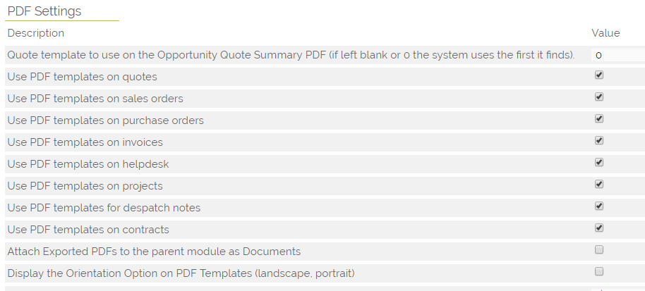 OpenCRM custom PDF settings
