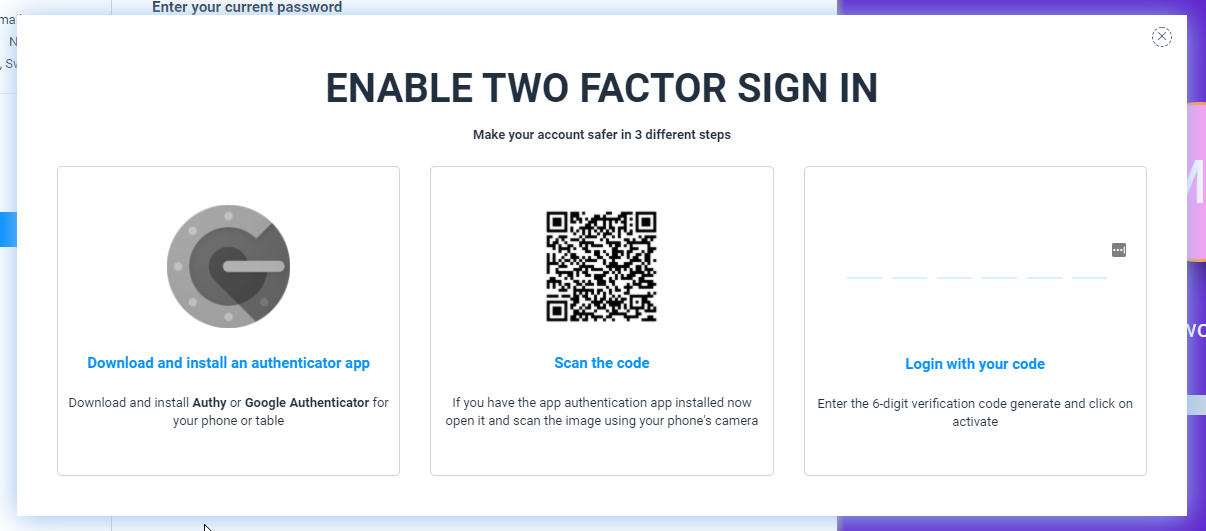 Popup to activate 2FA on Easynote