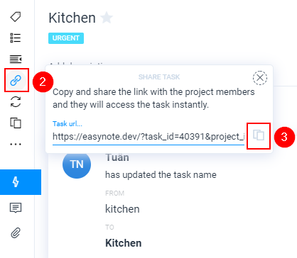 Share a directlink to a task